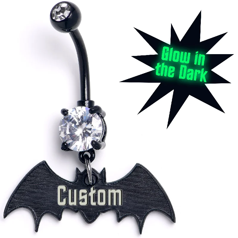 Belly Rings with Shiny Detailing for Stunning Look -Custom Black Bat Glow in the Dark Personalized Dangle Belly Ring Belly Rings with Shiny Detailing for Stunning Look -Custom Black Bat Glow in the Dark Personalized Dangle Belly Ring