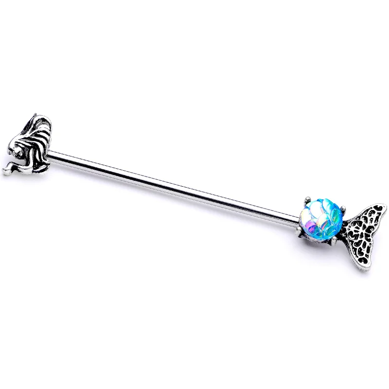 Women's Earrings – Elegant Designs for Every Personality--14 Gauge Blue Mermaid Scale Tail Industrial Barbell 38mm Women's Earrings – Elegant Designs for Every Personality--14 Gauge Blue Mermaid Scale Tail Industrial Barbell 38mm
