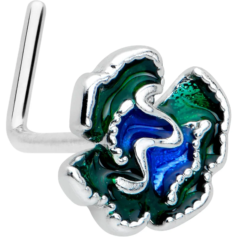 Plain Nose Rings -20 Gauge 7mm Spring Flower Green Blue L Shape Nose Ring