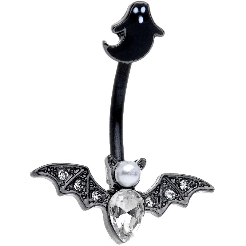 Comfortable Belly Rings with Chic Finish -Clear Gem Black Ghost Vampire Bat Halloween Double Mount Belly Ring Comfortable Belly Rings with Chic Finish -Clear Gem Black Ghost Vampire Bat Halloween Double Mount Belly Ring