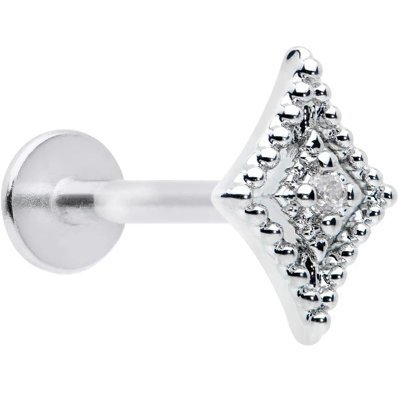 Elegant Lip Rings for Sophisticated Look16 Gauge 5/16 Clear Gem Deco Textured Rhombus Labret Monroe Tragus