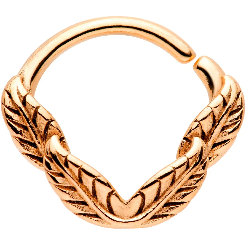 Women's Earrings – Elegant Designs for Every Personality--16 Gauge 3/8 Rose Gold Tone Ring of Feathers Closure Ring