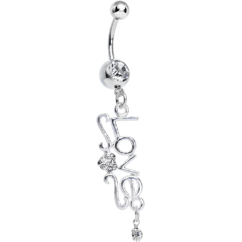 Belly Rings with Modern and Chic Styles -Clear Gem Script Love Dangle Belly Ring