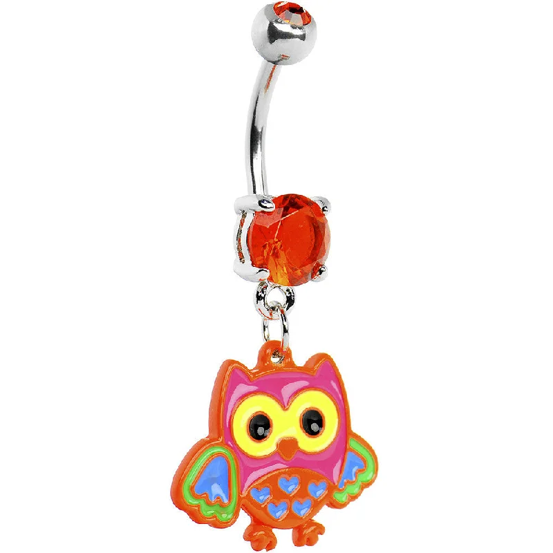 Comfortable Belly Rings for Casual Looks -Double Gem Colorful Owl Belly Ring