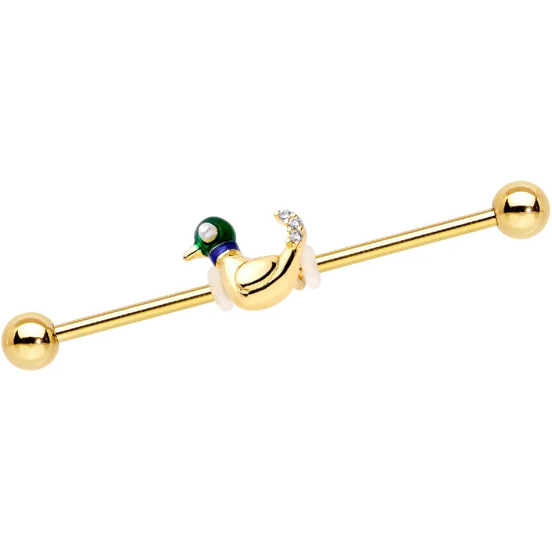 Women's Earrings – Elegant Designs for Every Personality--14 Gauge Gold Tone Mighty Mallard Industrial Barbell 38mm