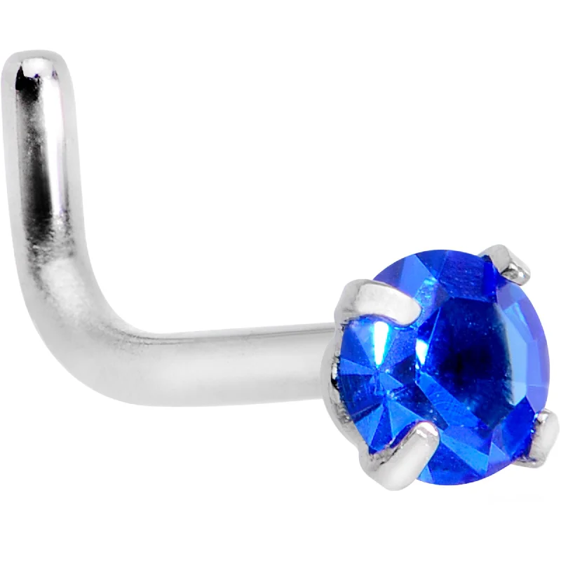 Nose Rings for Special Events -18 Gauge 1/4 Blue 3mm CZ Gem Steel L-Shape Nose Ring