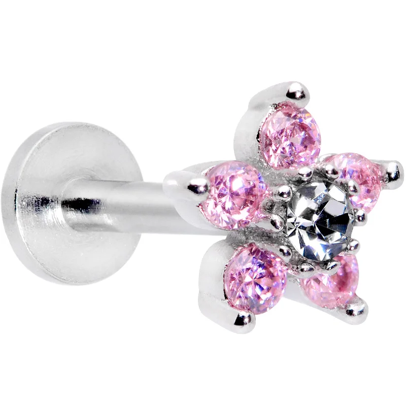 Trendy Lip Rings with Elegant Touches16 Gauge 5/16 Clear Pink CZ Gem Star Internally Threaded Labret Tragus