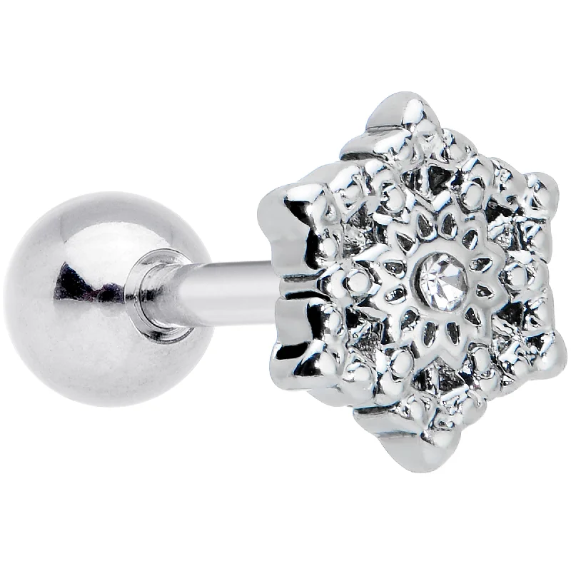 Women's Earrings – Elegant Designs for Every Personality--16 Gauge 1/4 Clear Gem Filigree Epic Snowflake Cartilage Tragus Earring