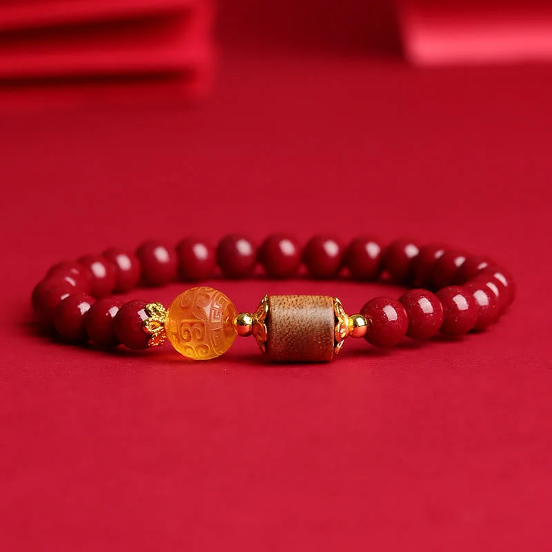 Men's Braided Leather Bracelets-Buddha Stones Cinnabar Amber Agarwood Blessing Bracelet Men's Braided Leather Bracelets-Buddha Stones Cinnabar Amber Agarwood Blessing Bracelet