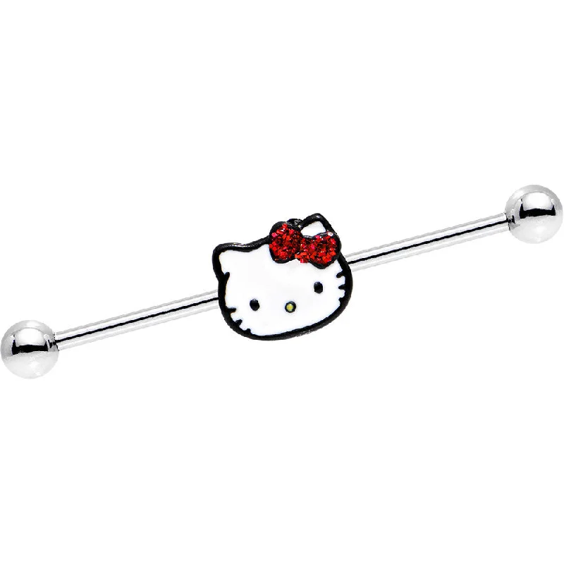 Women's Earrings – Elegant Designs for Every Personality--14 Gauge Licensed Hello Kitty Cat Red Bow Industrial Barbell 38mm