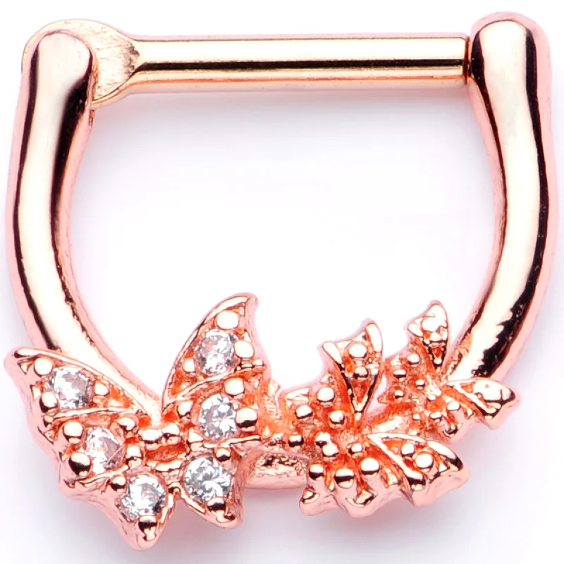 Trendy Lip Rings for Fun and Fashionable Looks16 Gauge 1/4 Clear CZ Gem Rose Gold Tone Butterfly Cartilage Clicker