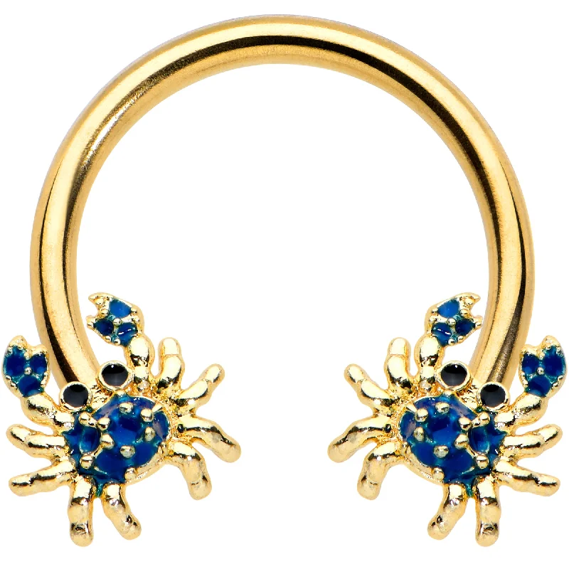 Stylish and Durable Lip Rings16 Gauge 3/8 Gold Tone Blue Crab Nautical Horseshoe Circular Barbell