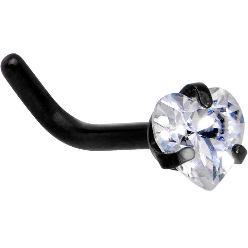 Nose Rings for Septum Piercing -18 Gauge 1/4 Clear Heart 3mm CZ Gem Black IP L-Shape Nose Ring Nose Rings for Septum Piercing -18 Gauge 1/4 Clear Heart 3mm CZ Gem Black IP L-Shape Nose Ring