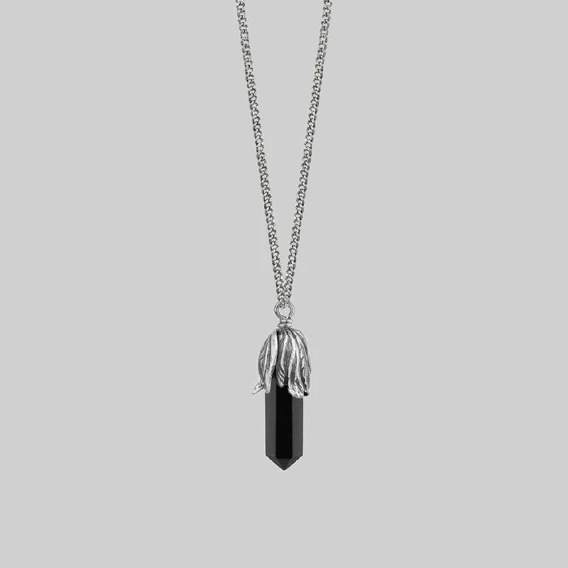 Shop Classic Women's Necklaces & Pendants with a Modern Twist-DEATH BLOOM. Black Agate Gemstone Necklace - Silver Shop Classic Women's Necklaces & Pendants with a Modern Twist-DEATH BLOOM. Black Agate Gemstone Necklace - Silver