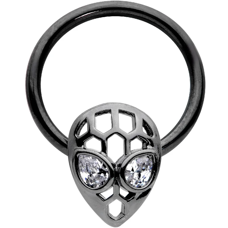 Nose Rings for Daytime Look -16 Gauge 3/8 Clear CZ Gem Black Openwork Alien Hinged Segment Ring Nose Rings for Daytime Look -16 Gauge 3/8 Clear CZ Gem Black Openwork Alien Hinged Segment Ring