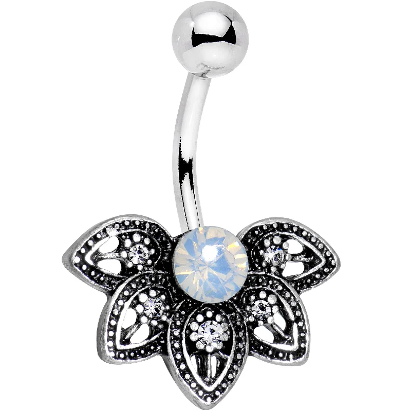 Comfortable Belly Rings for Everyday Wear -Clear Aurora Gem Lovely Petal Flower Belly Ring Comfortable Belly Rings for Everyday Wear -Clear Aurora Gem Lovely Petal Flower Belly Ring