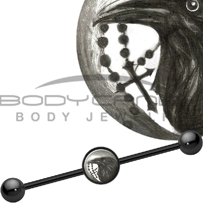 Women's Earrings – Elegant Designs for Every Personality--14 Gauge Black Anodized Halloween Raven Rosary Industrial Barbell 37mm