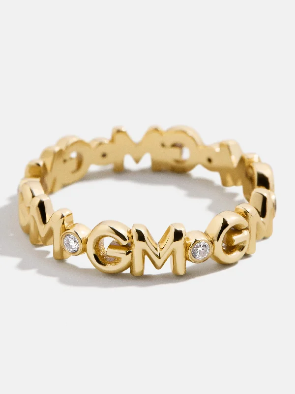 Chic Women's Rings for Fashion-Forward Looks-18K Gold Custom Nameplate Ring - Gold/Pavé Chic Women's Rings for Fashion-Forward Looks-18K Gold Custom Nameplate Ring - Gold/Pavé