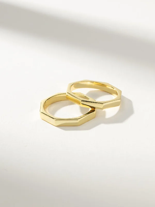 Chic Women's Rings for Fashion-Forward Looks-Octagon Ring (Set of 2)