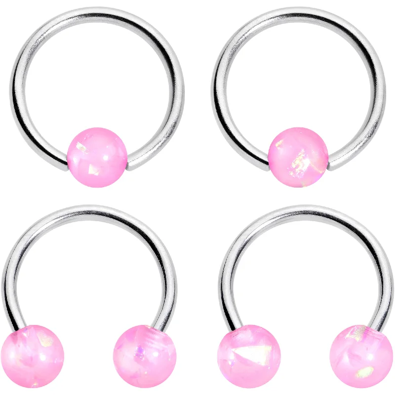 Women's Earrings – Elegant Designs for Every Personality--16 Gauge 3/8 Pink Faux Opal Horseshoe BCR Captive Ring Set of 4