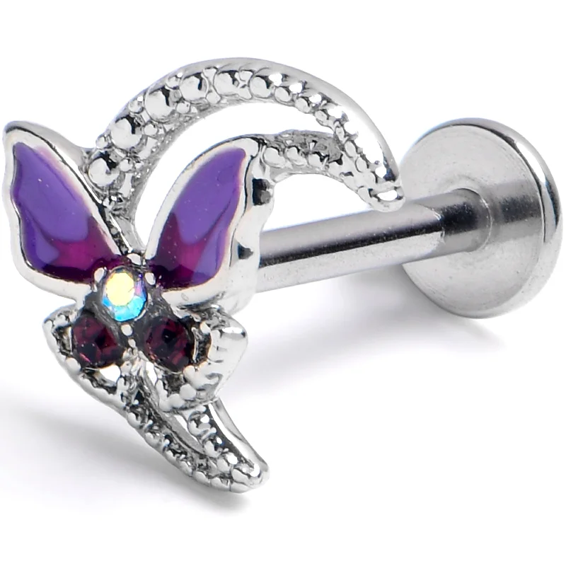 Women's Earrings – Elegant Designs for Every Personality--16 Gauge 5/16 Aurora Gem Butterfly Purple Beauty Labret Monroe Tragus