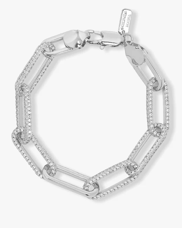 Trendy Anklets for Exclusive Fashion-Carrie Pavé Chain Link Bracelet - Silver|White Diamondettes Trendy Anklets for Exclusive Fashion-Carrie Pavé Chain Link Bracelet - Silver|White Diamondettes