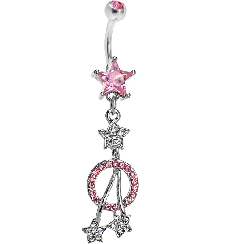 Belly Rings with Unique Features for Modern Style -Pink Gem Paved Stars Belly Ring