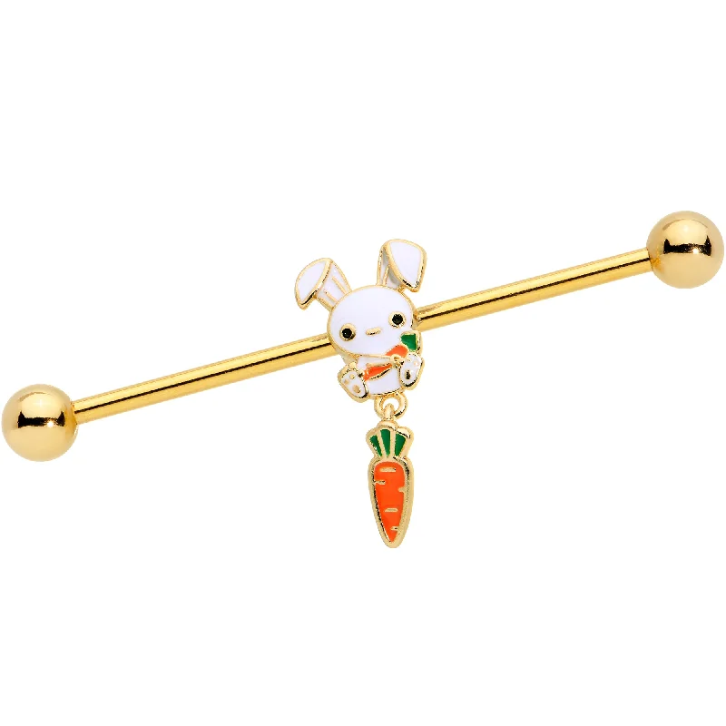 Women's Earrings – Elegant Designs for Every Personality--14 Gauge Gold Tone Cutie Easter Bunny Dangle Industrial Barbell 38mm