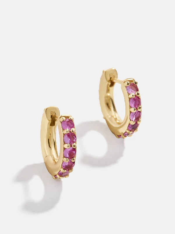 Women's Earrings – Elegant Designs for Every Personality--18K Gold Birthstone Huggie Earrings - Rose
