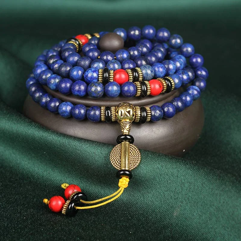 Casual Beaded Bracelets for Men-Buddha Stones Tibetan Mala Lapis Lazuli Positive Bracelet Casual Beaded Bracelets for Men-Buddha Stones Tibetan Mala Lapis Lazuli Positive Bracelet