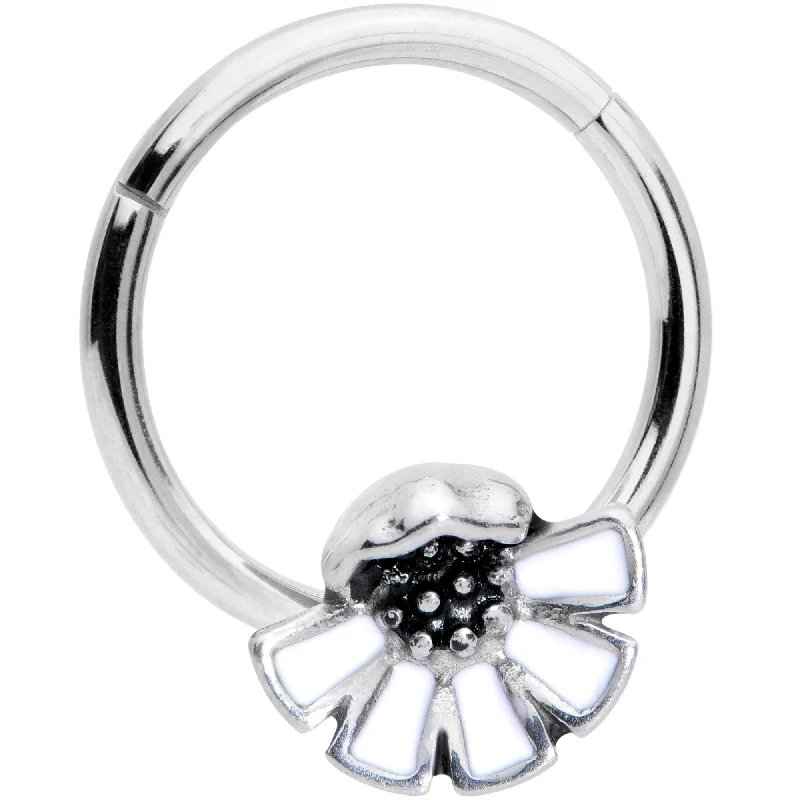 Lip Rings for Simple Piercings16 Gauge 3/8 White Blooming Blossom Hinged Segment Ring