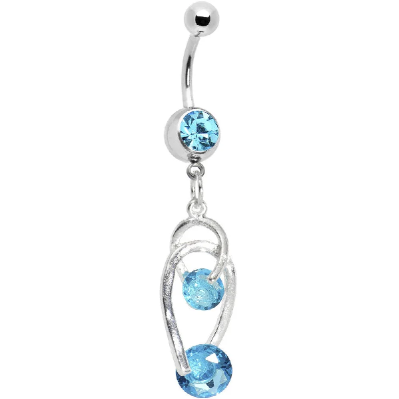 Belly Rings with Shiny Stones for Extra Glam -Aqua Gem Double Drop Horseshoes Belly Ring Belly Rings with Shiny Stones for Extra Glam -Aqua Gem Double Drop Horseshoes Belly Ring