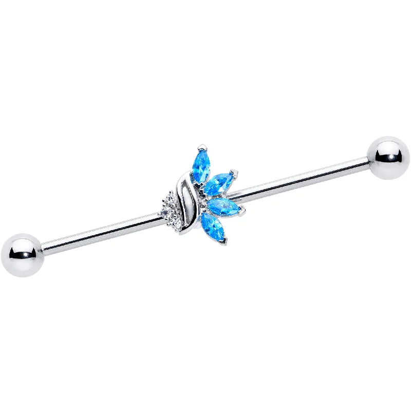Women's Earrings – Elegant Designs for Every Personality--14 Gauge Blue CZ Gem Swirl Fan Industrial Barbell 38mm
