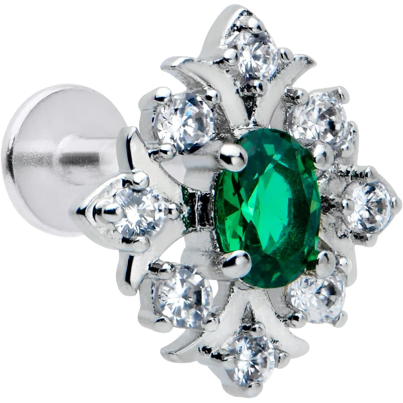 Statement Lip Rings with Bold Details16 Gauge 1/4 Green Gem Ornate Art Deco Labret Monroe Tragus