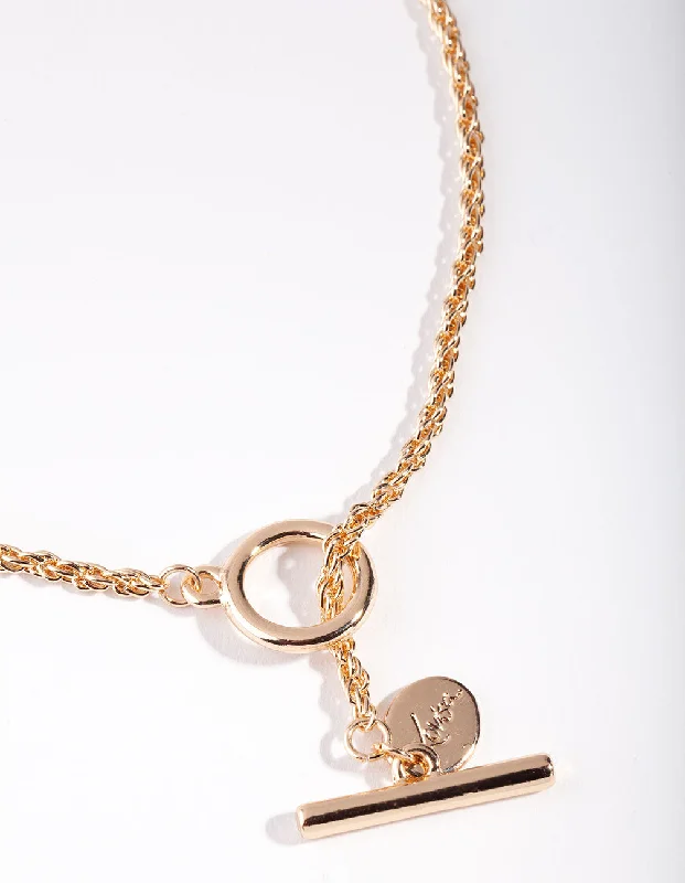 Shop Classic Women's Necklaces & Pendants with a Modern Twist-Gold Round Chain T-Bar Necklace Shop Classic Women's Necklaces & Pendants with a Modern Twist-Gold Round Chain T-Bar Necklace