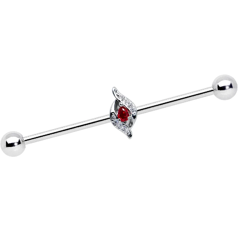 Women's Earrings – Elegant Designs for Every Personality--14 Gauge Clear Red Gem Swirling Oval Industrial Barbell 38mm