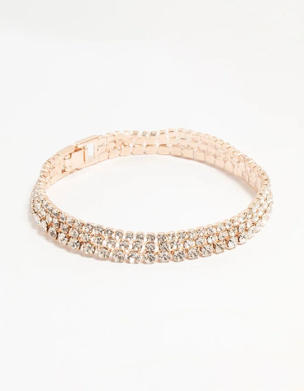Elegant Wedding Bangles for Women-Rose Gold Fine Diamante Cupchain Bracelet
