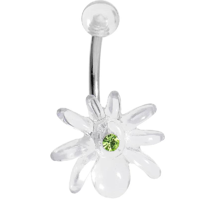 Unique Belly Rings with Creative Touch -Peridot Green Gem Clear Spider J-Bar Belly Ring Unique Belly Rings with Creative Touch -Peridot Green Gem Clear Spider J-Bar Belly Ring