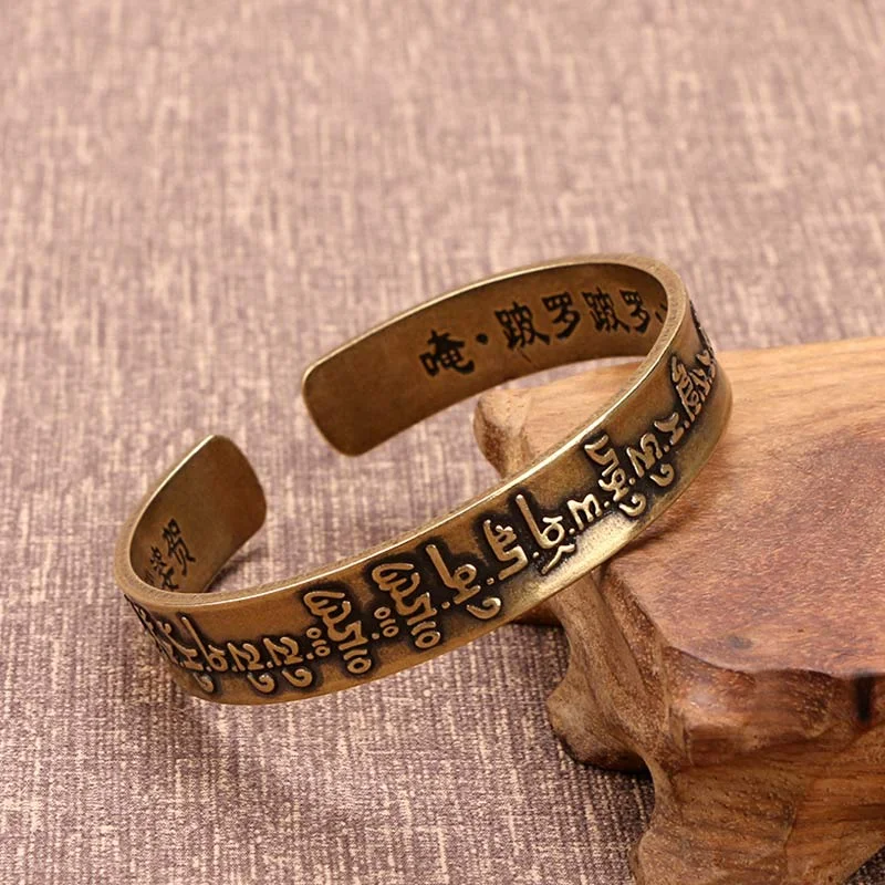 Women's Bangles with Floral Patterns-Buddha Stones Tibetan Mahāpratisarā Mantra Sanskrit Copper Brass Healing Bracelet Bangle