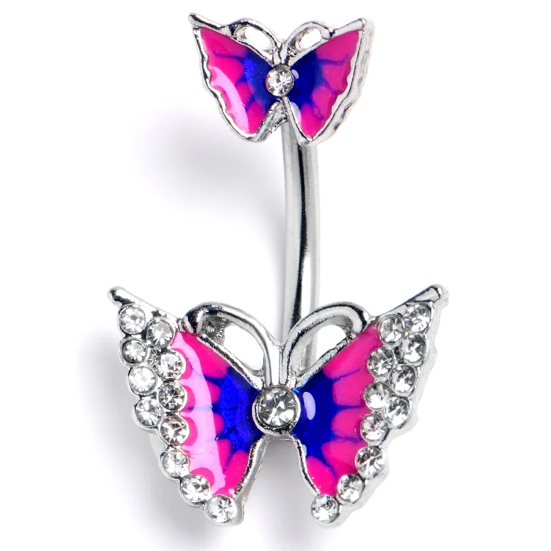 Trendy Belly Rings for Fashion-Loving Women -Clear Gem Butterfly Pink Blue Double Mount Belly Ring Trendy Belly Rings for Fashion-Loving Women -Clear Gem Butterfly Pink Blue Double Mount Belly Ring