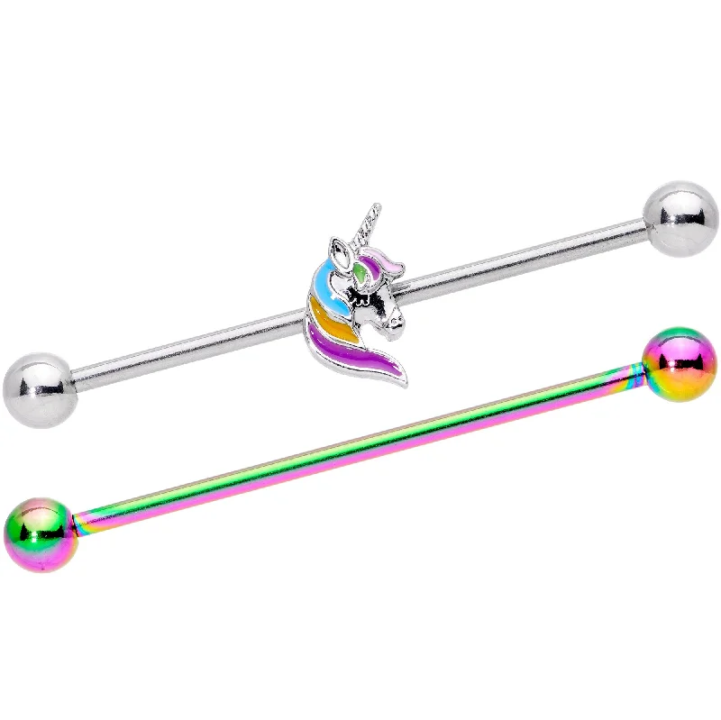 Women's Earrings – Elegant Designs for Every Personality--14 Gauge Unicorn Rainbow Anodized Industrial Barbell Set 38mm Women's Earrings – Elegant Designs for Every Personality--14 Gauge Unicorn Rainbow Anodized Industrial Barbell Set 38mm