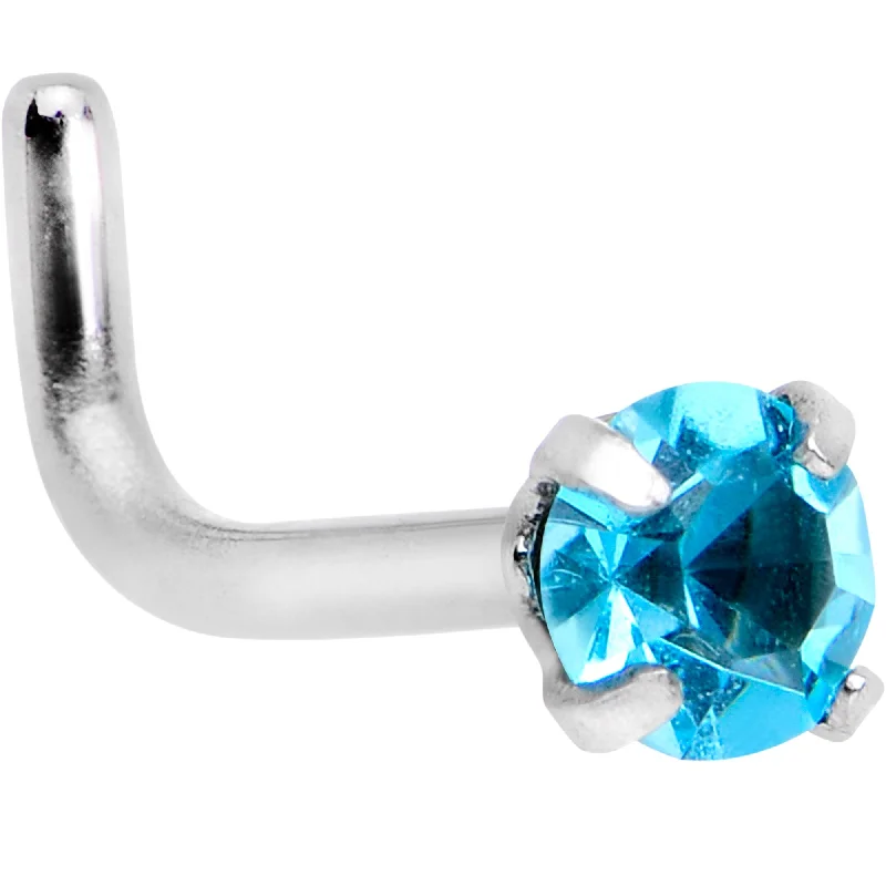 Comfortable Nose Rings with High-End Appeal -18 Gauge 1/4 Aqua 3mm CZ Gem Steel L-Shape Nose Ring Comfortable Nose Rings with High-End Appeal -18 Gauge 1/4 Aqua 3mm CZ Gem Steel L-Shape Nose Ring