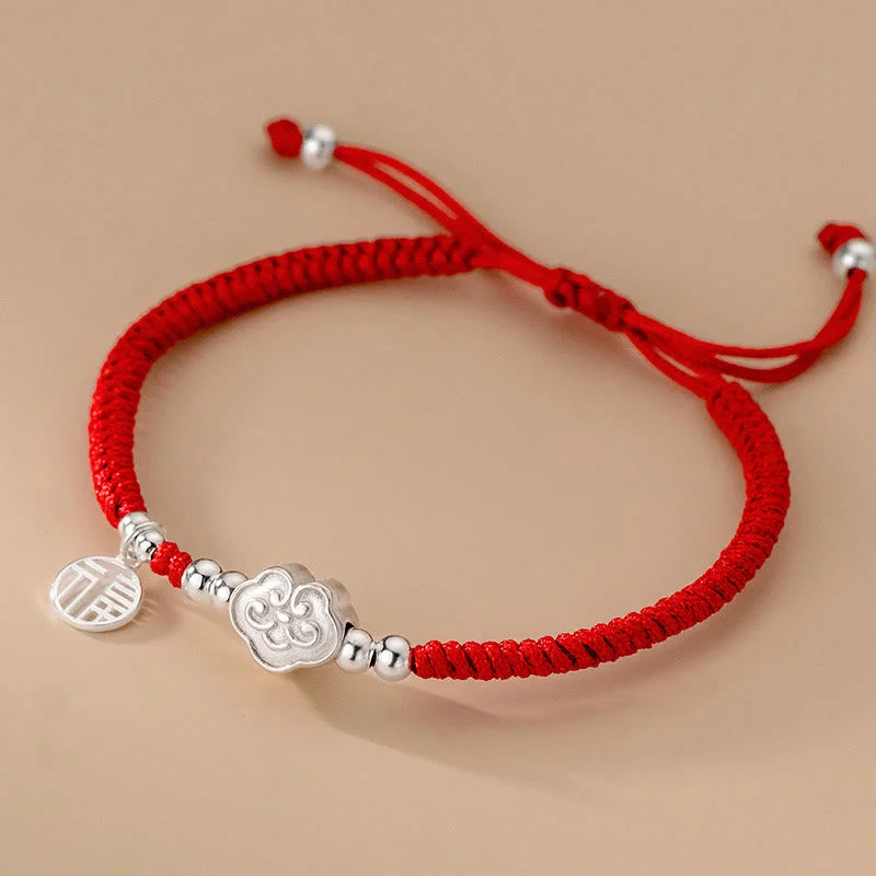 Men's Bracelets with Zodiac Signs-Buddha Stones Handmade 925 Sterling Silver Fu Character Auspicious Clouds Blessing Braided Rope Bracelet Men's Bracelets with Zodiac Signs-Buddha Stones Handmade 925 Sterling Silver Fu Character Auspicious Clouds Blessing Braided Rope Bracelet