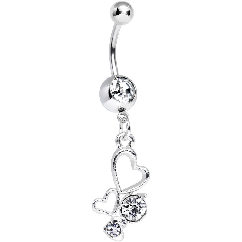 Trendy Belly Rings for Creative Styles -Clear Gem Glimmering Kindred Hearts Dangle Belly Ring Trendy Belly Rings for Creative Styles -Clear Gem Glimmering Kindred Hearts Dangle Belly Ring