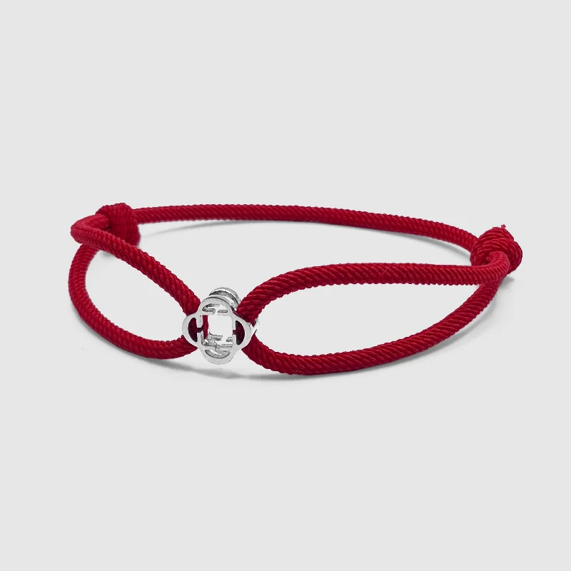Cuff Bracelets for Men with Engravable Plates-Red Cord Bracelet (Silver)
