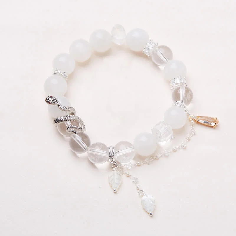 Men's Engraved Charm Bracelets-Buddha Stones White Crystal White Jade Bead Snake Luck Bracelet Men's Engraved Charm Bracelets-Buddha Stones White Crystal White Jade Bead Snake Luck Bracelet