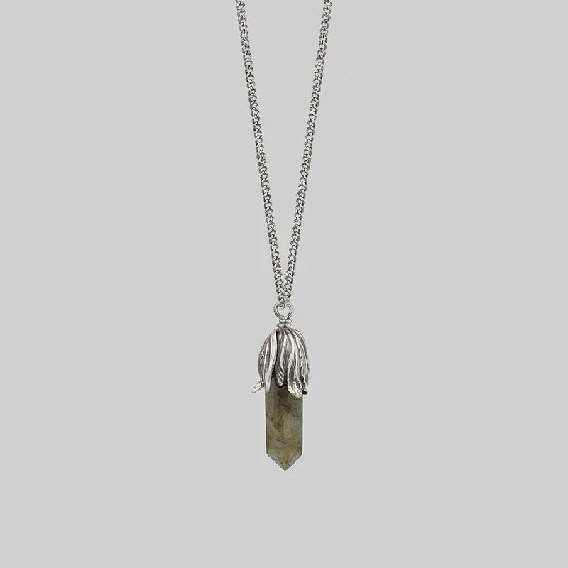 Shop Classic Women's Necklaces & Pendants with a Modern Twist-DEATH BLOOM. Labradorite Gemstone Necklace - Silver Shop Classic Women's Necklaces & Pendants with a Modern Twist-DEATH BLOOM. Labradorite Gemstone Necklace - Silver