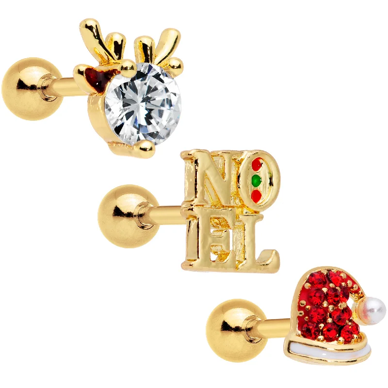 Women's Earrings – Elegant Designs for Every Personality--16 Gauge 1/4 Clear Red Gem Noel Christmas Cartilage Tragus Set of 3 Women's Earrings – Elegant Designs for Every Personality--16 Gauge 1/4 Clear Red Gem Noel Christmas Cartilage Tragus Set of 3