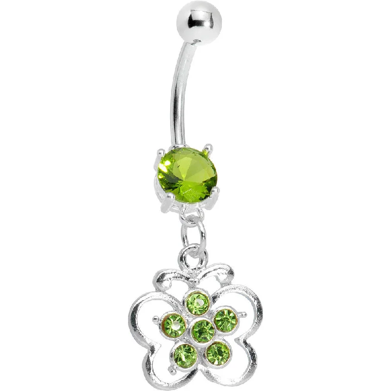 Stunning Belly Rings with Shiny Stones -Peridot Gem Flower Center Butterfly Belly Ring Stunning Belly Rings with Shiny Stones -Peridot Gem Flower Center Butterfly Belly Ring