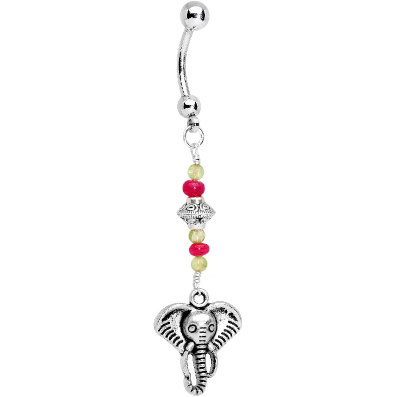 Comfortable Belly Rings with Vibrant Shine -Handcrafted Peridot Ruby Bead Great Elephant Dangle Belly Ring Comfortable Belly Rings with Vibrant Shine -Handcrafted Peridot Ruby Bead Great Elephant Dangle Belly Ring
